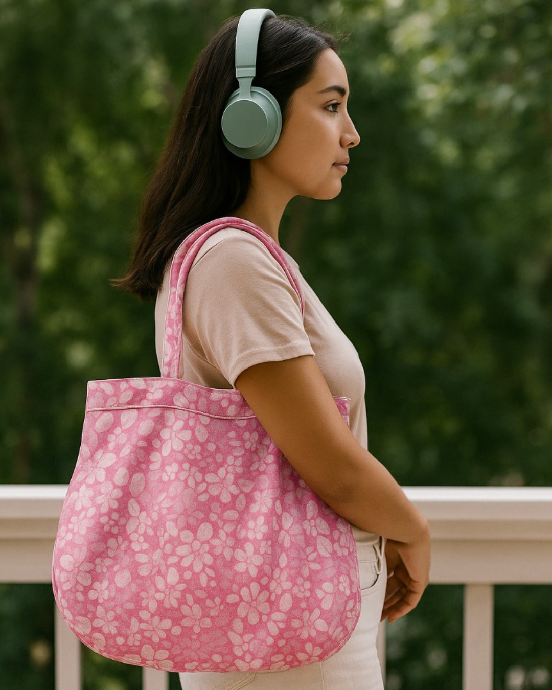 Blush Pink Floral Everyday Tote Bag – Soft Cotton Canvas, Lightweight & Durable