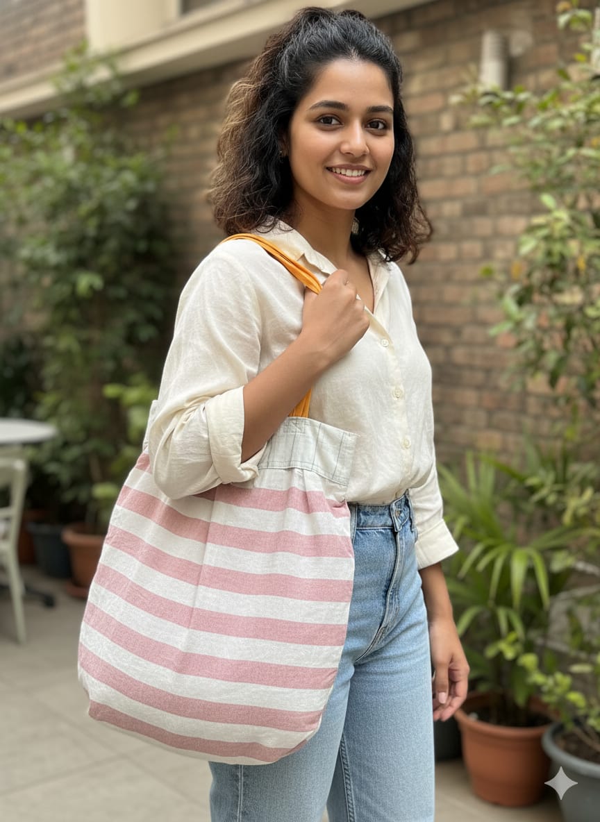 Striped Pastel Tote Bag – Stylish, Spacious & Everyday Friendly